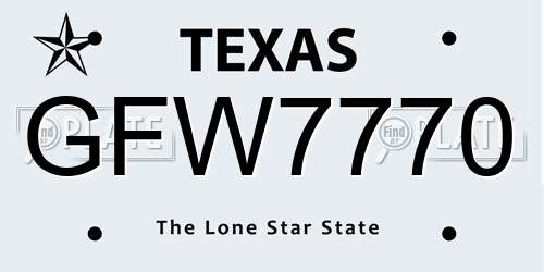 GFW7770 Texas License Plate