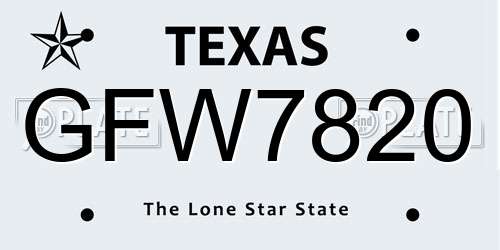 GFW7820 Texas License Plate