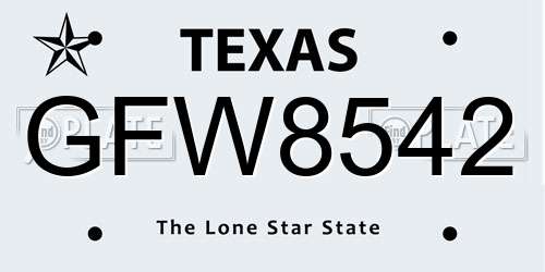 GFW8542 Texas License Plate