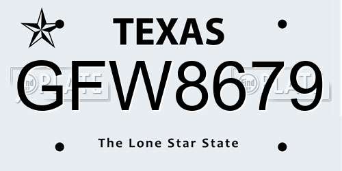 GFW8679 Texas License Plate