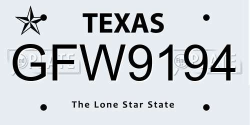 GFW9194 Texas License Plate