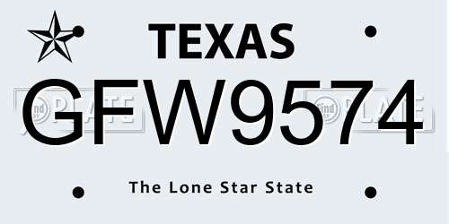 GFW9574 Texas License Plate