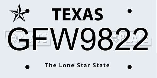 GFW9822 Texas License Plate