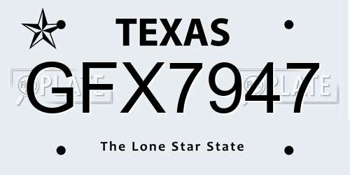 GFX7947 Texas License Plate
