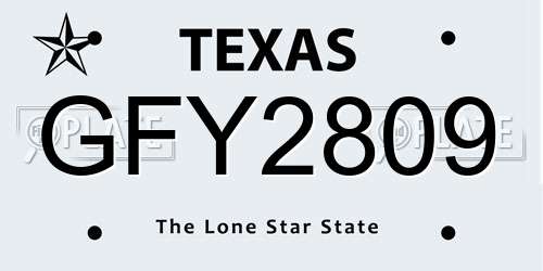 GFY2809 Texas License Plate
