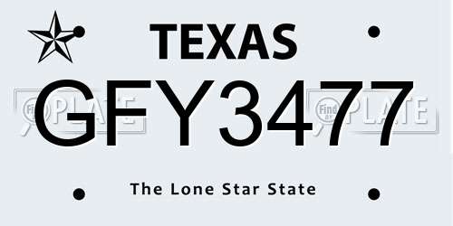 GFY3477 Texas License Plate