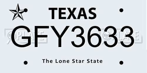 GFY3633 Texas License Plate