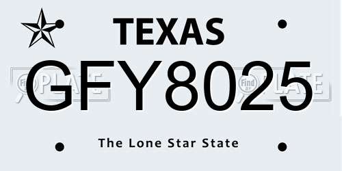 GFY8025 Texas License Plate