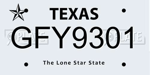 GFY9301 Texas License Plate