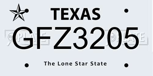 GFZ3205 Texas License Plate