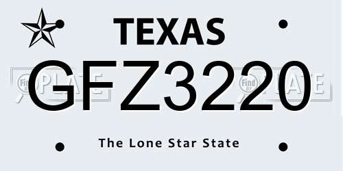 GFZ3220 Texas License Plate