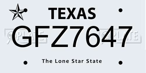 GFZ7647 Texas License Plate