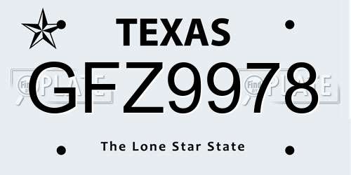 GFZ9978 Texas License Plate