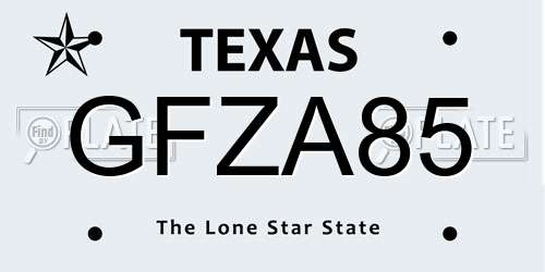 GFZA85 Texas License Plate
