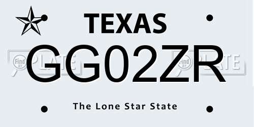 GG02ZR Texas License Plate