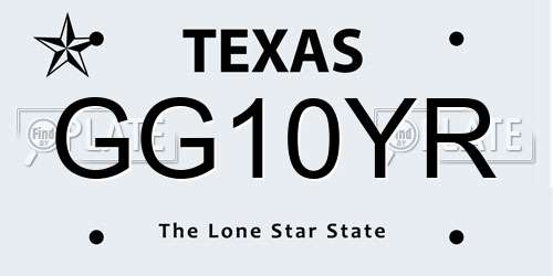 GG10YR Texas License Plate