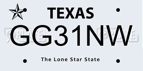 GG31NW Texas License Plate