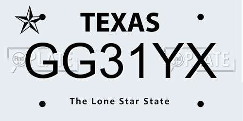 GG31YX Texas License Plate