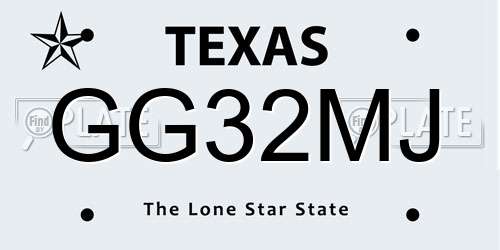 GG32MJ Texas License Plate