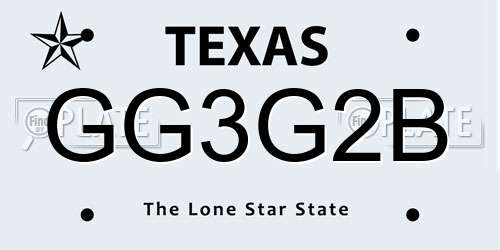 GG3G2B Texas License Plate