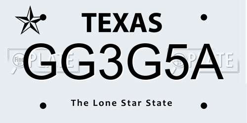 GG3G5A Texas License Plate