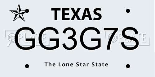 GG3G7S Texas License Plate