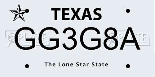 GG3G8A Texas License Plate