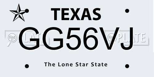 GG56VJ Texas License Plate