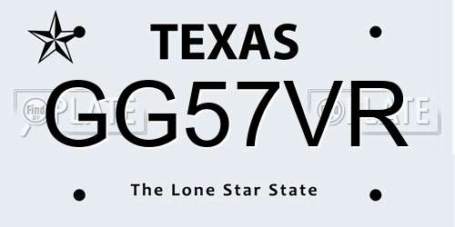 GG57VR Texas License Plate