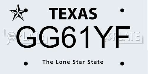 GG61YF Texas License Plate