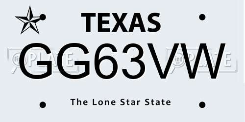 GG63VW Texas License Plate