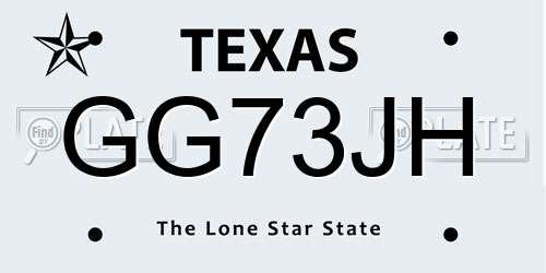 GG73JH Texas License Plate