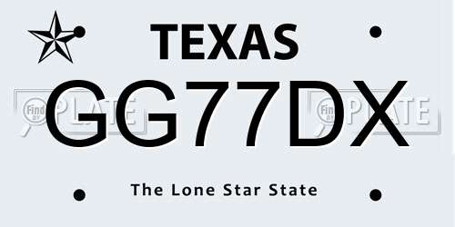 GG77DX Texas License Plate