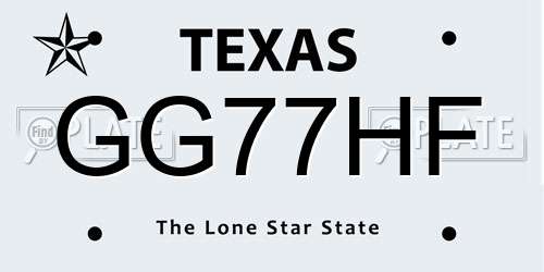 GG77HF Texas License Plate