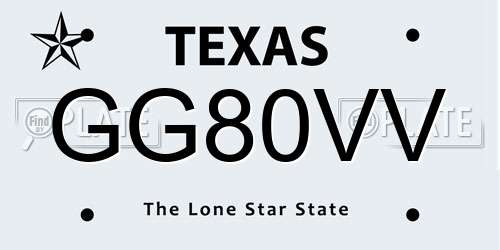 GG80VV Texas License Plate