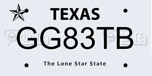 GG83TB Texas License Plate