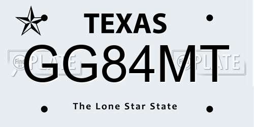 GG84MT Texas License Plate