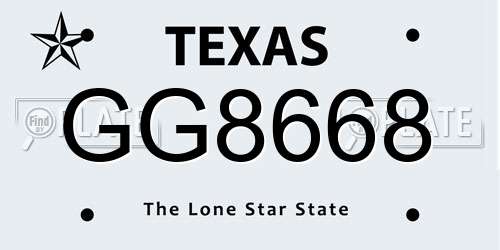 GG8668 Texas License Plate