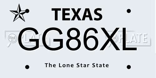 GG86XL Texas License Plate