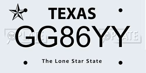 GG86YY Texas License Plate