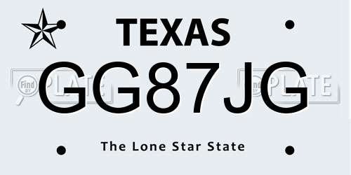 GG87JG Texas License Plate