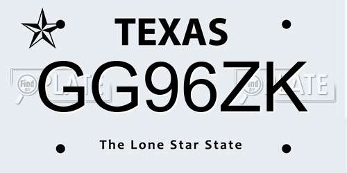 GG96ZK Texas License Plate