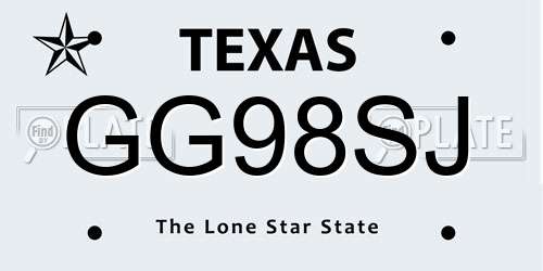 GG98SJ Texas License Plate