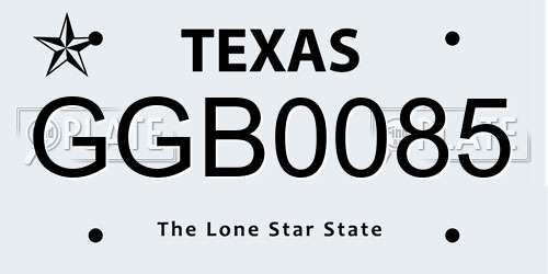 GGB0085 Texas License Plate
