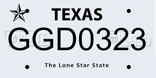 GGD0323 Texas License Plate