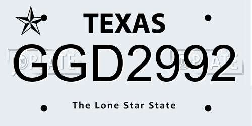 GGD2992 Texas License Plate