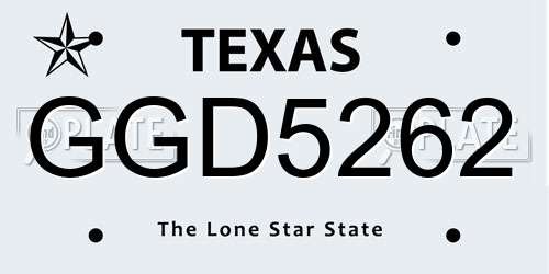 GGD5262 Texas License Plate