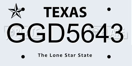 GGD5643 Texas License Plate