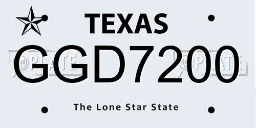 GGD7200 Texas License Plate