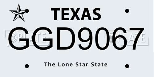 GGD9067 Texas License Plate
